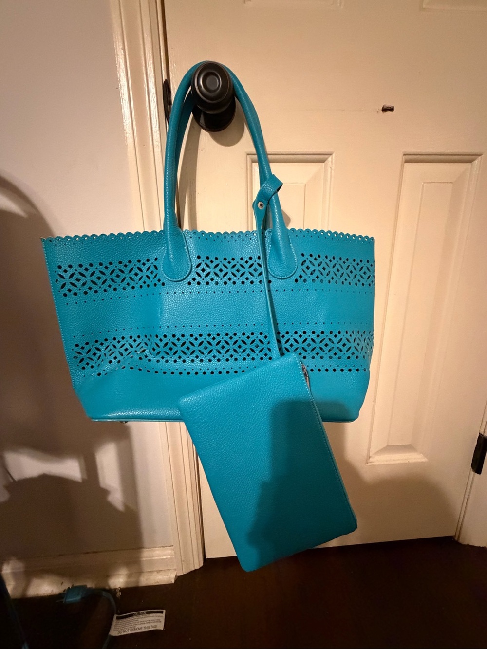 Carlos Falchi Turquoise Laser-Cut Tote with Matching Wristlet